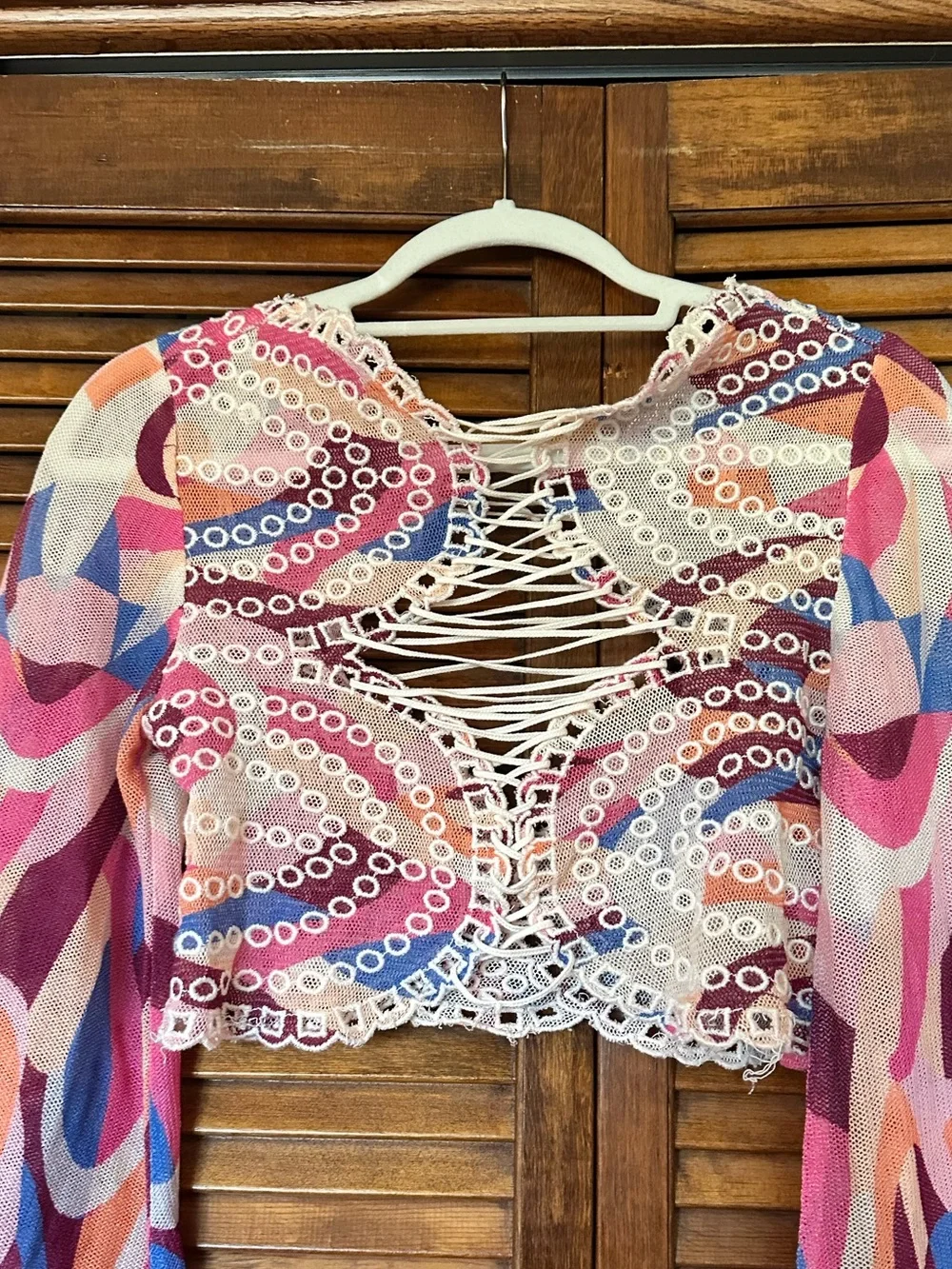 Free People Eyes On You Lace Up Retro Swirl Crop Top size XS